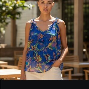 Glam Vibrant Blue Floral Blouse